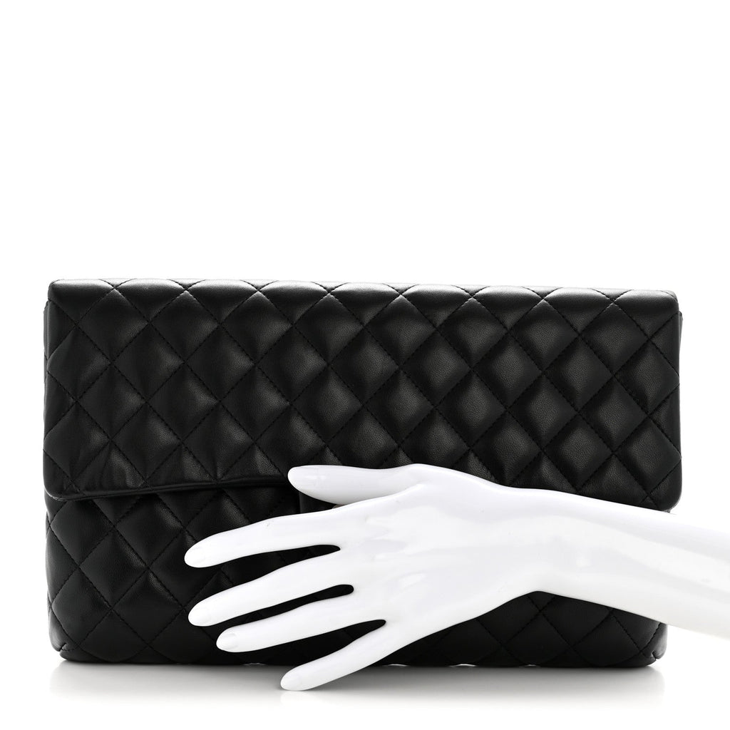 Chanel Lambskin Quilted Flap Clutch Black