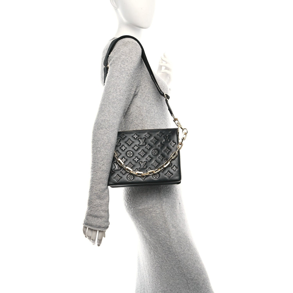 Louis Vuitton Lambskin Embossed Monogram Coussin PM Black