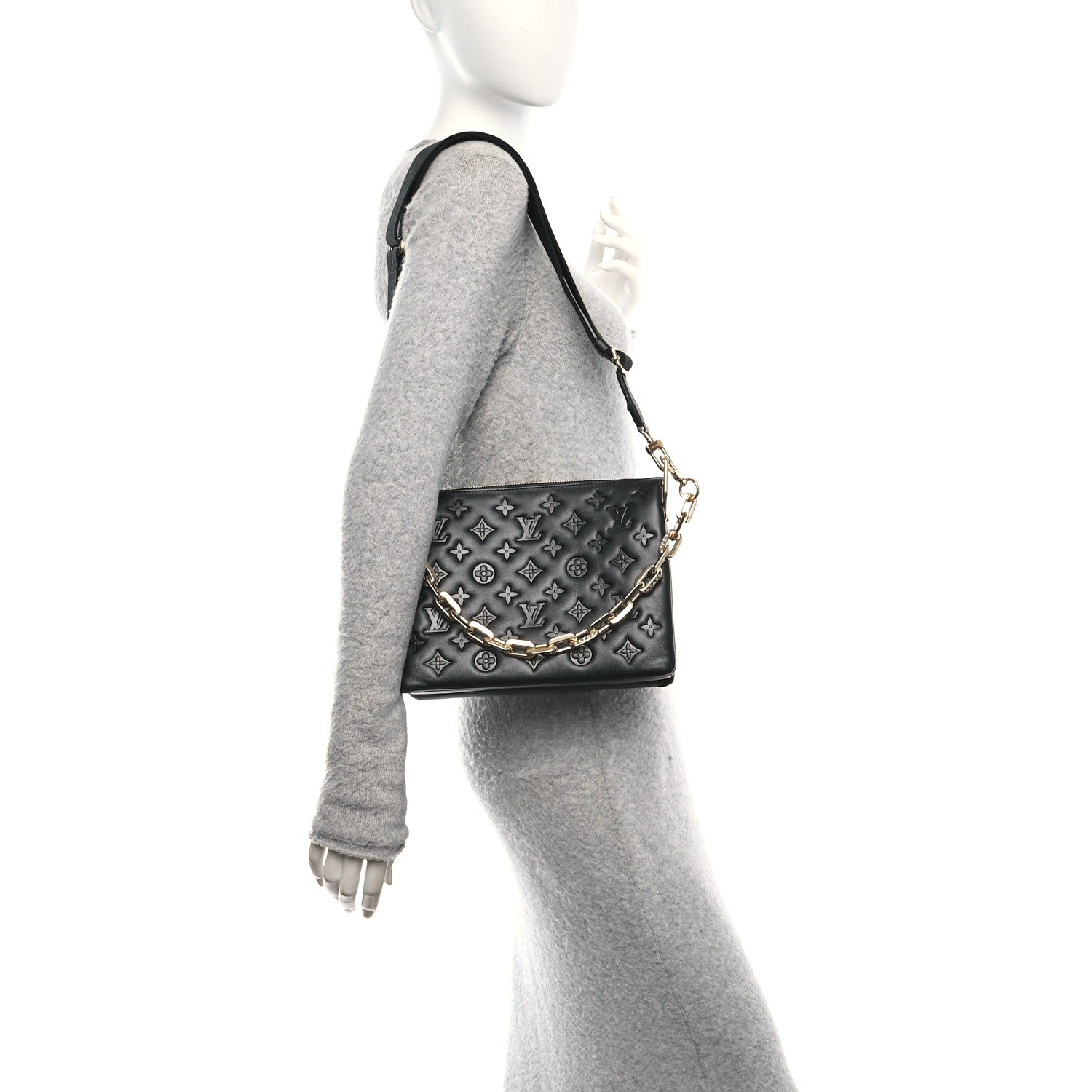 Louis Vuitton Lambskin Embossed Monogram Coussin PM Black