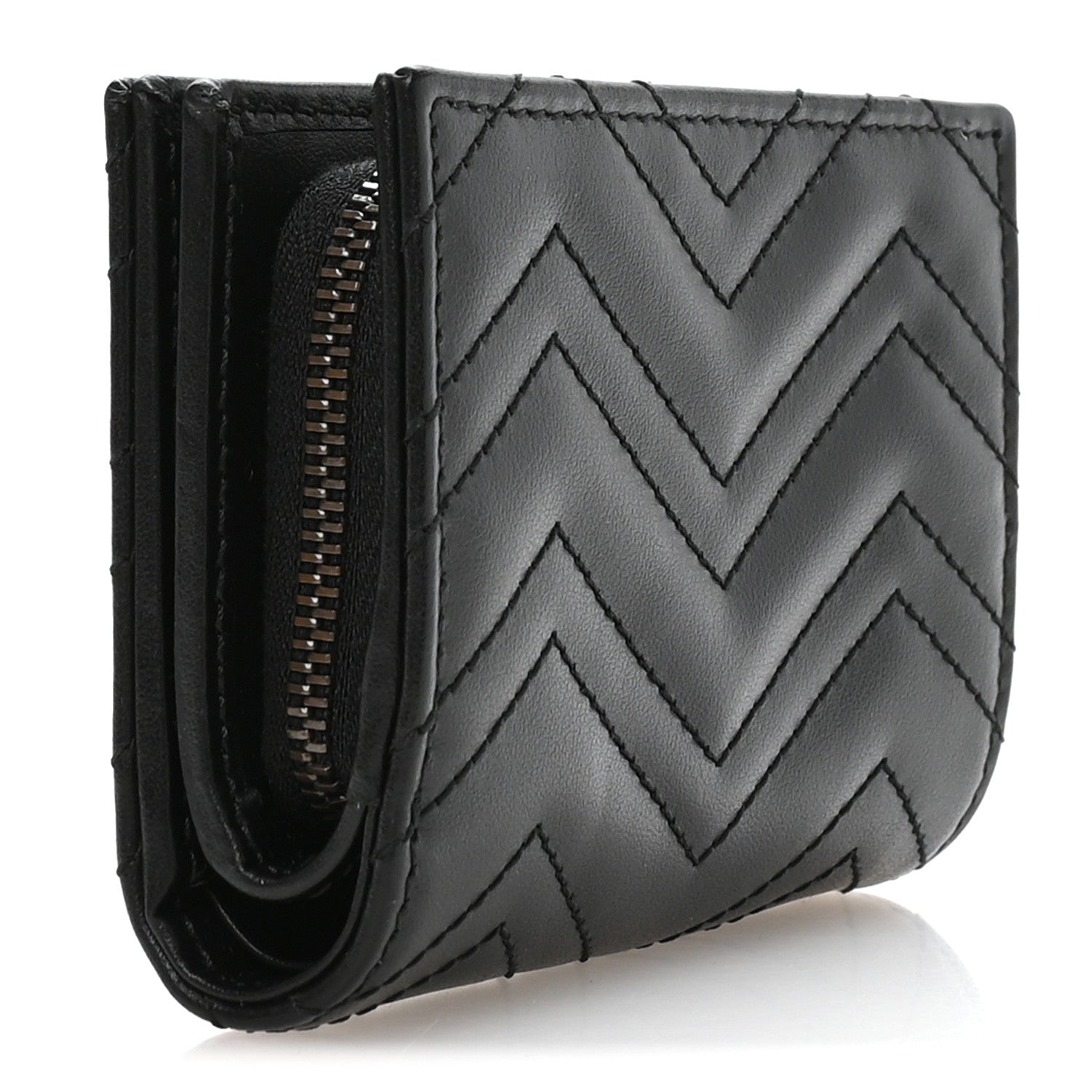 Gucci Calfskin Matelasse GG Marmont Card Case Wallet Black