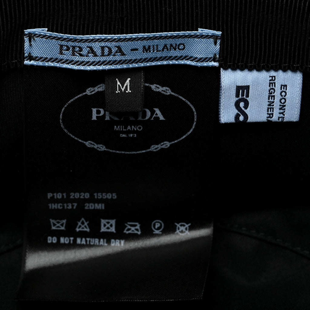 Prada Re-Nylon Metal Triangle Logo Womens Bucket Hat M Black