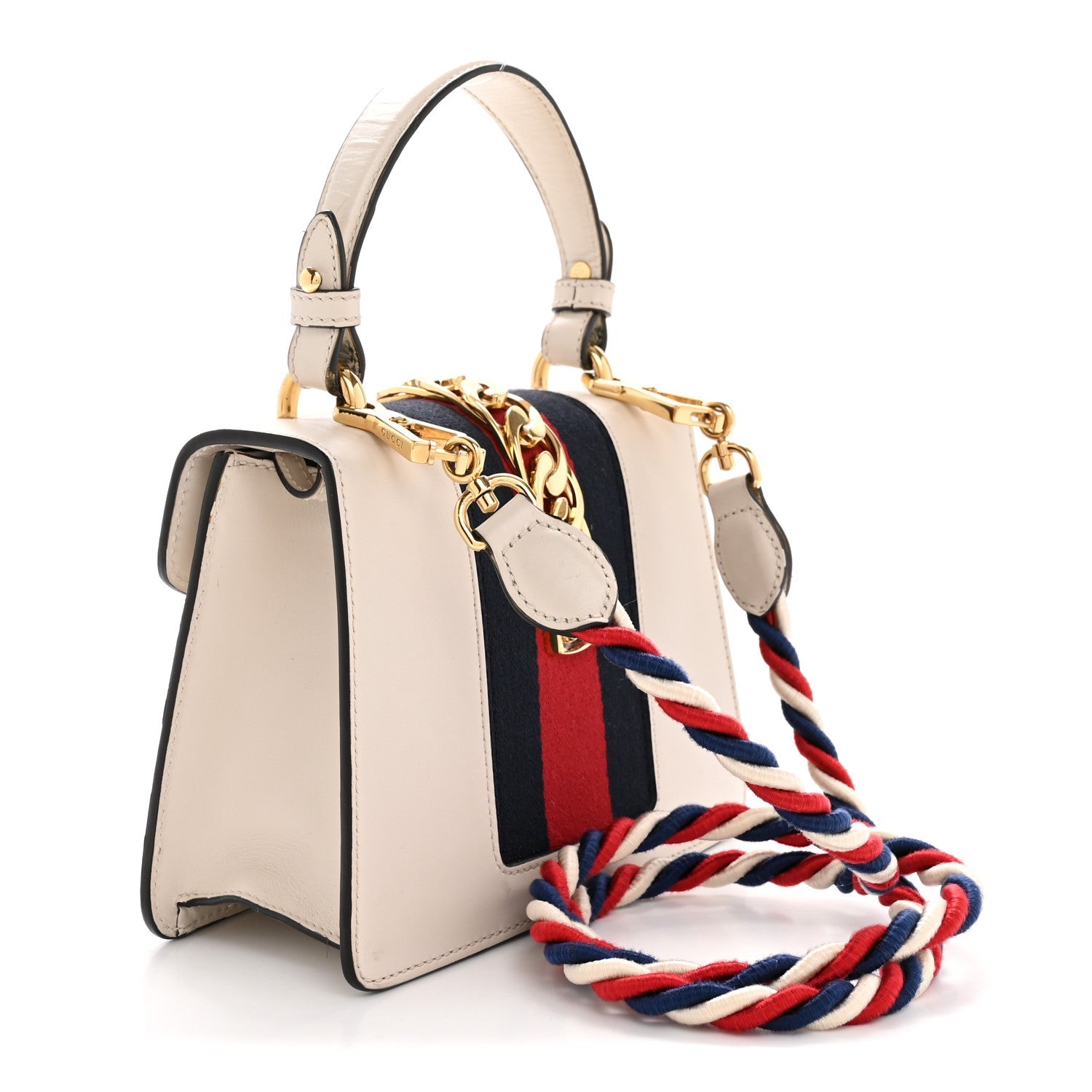 Gucci Calfskin Mini Sylvie Top Handle Bag White