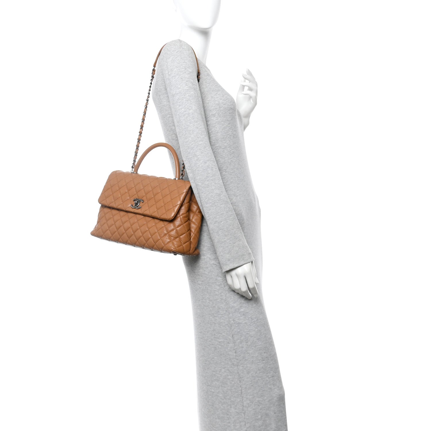 Chanel Caviar Quilted Medium Coco Handle Flap Camel
