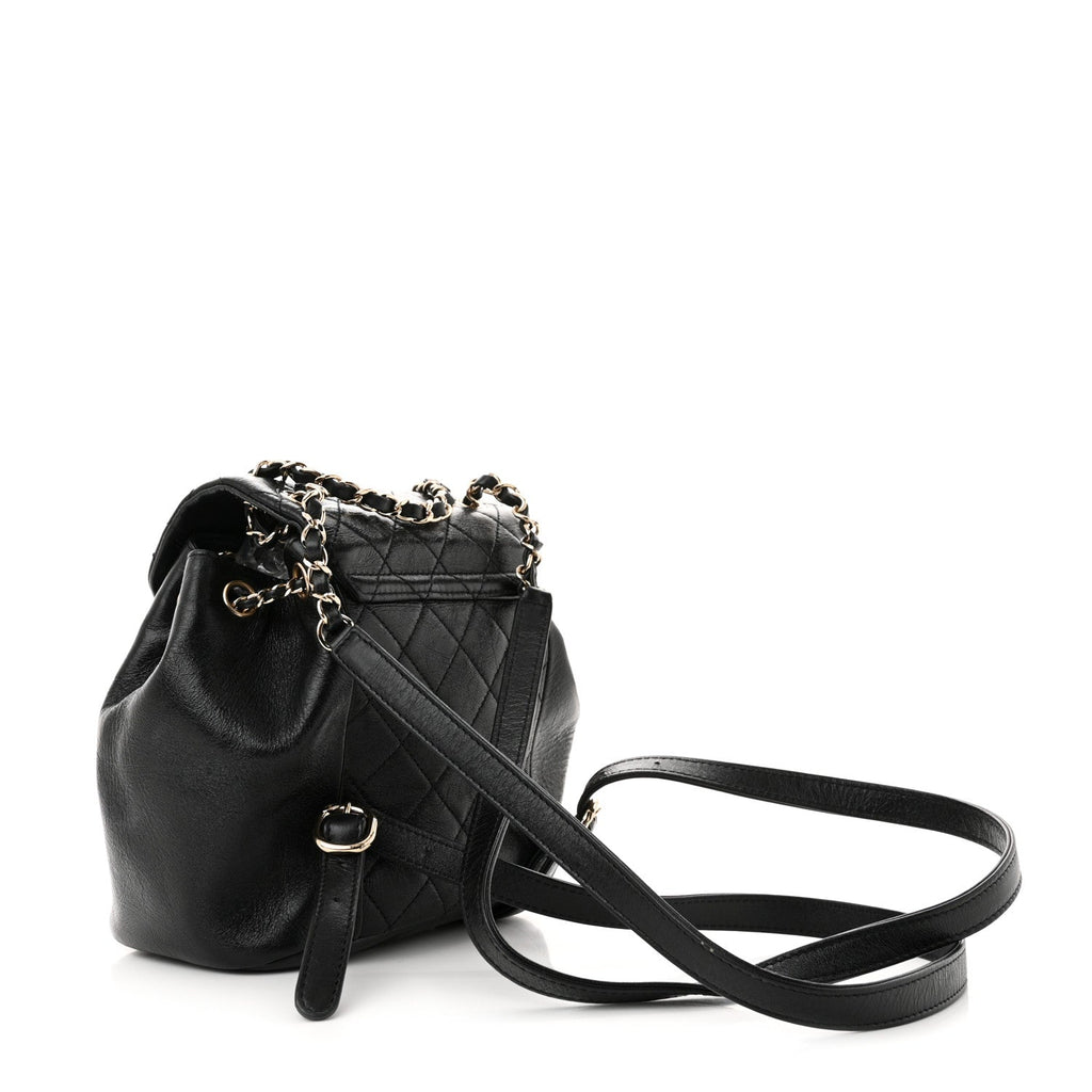 Chanel Glazed Aged Calfskin Quilted Small Duma Drawstring Backpack Black
