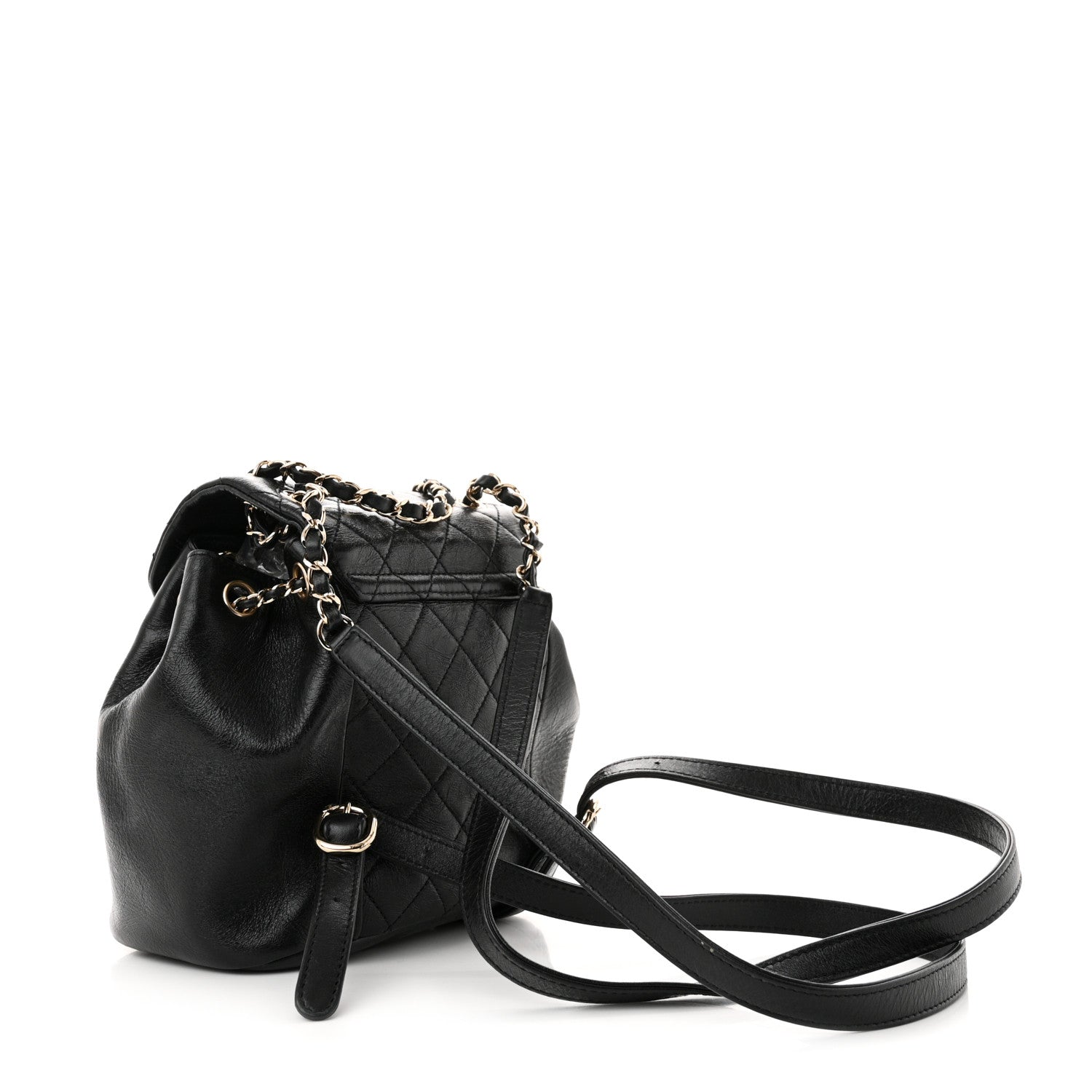 Chanel Glazed Aged Calfskin Quilted Small Duma Drawstring Backpack Black
