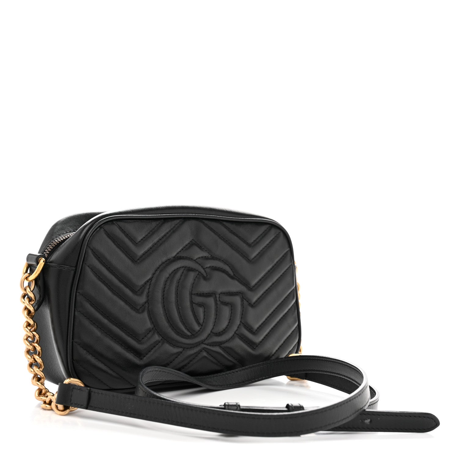 Gucci Calfskin Matelasse Small GG Marmont Chain Shoulder Bag Black