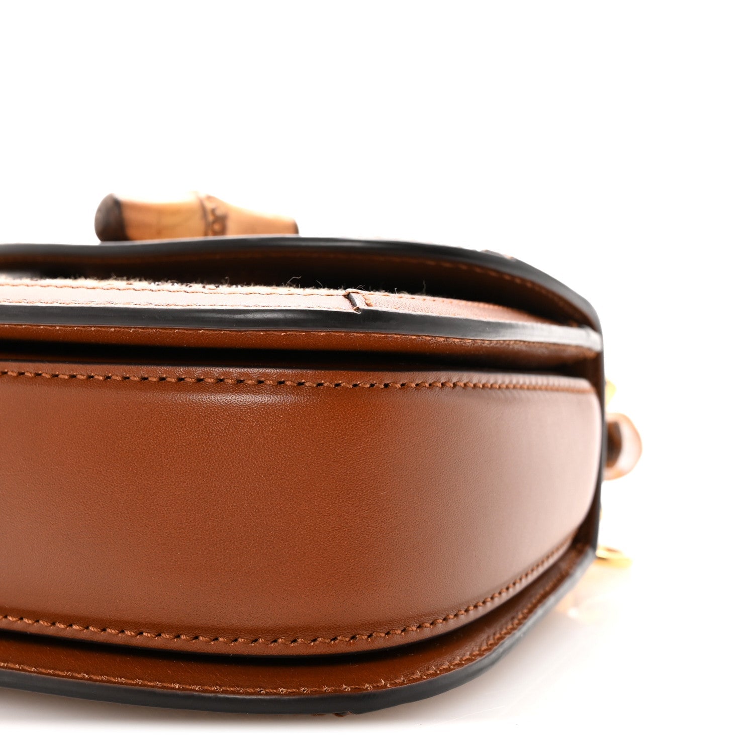 Gucci New Canvas Charisma Calfskin Crystal GG Monogram Small Bamboo 1947 Top Handle Bag Camel Ebony