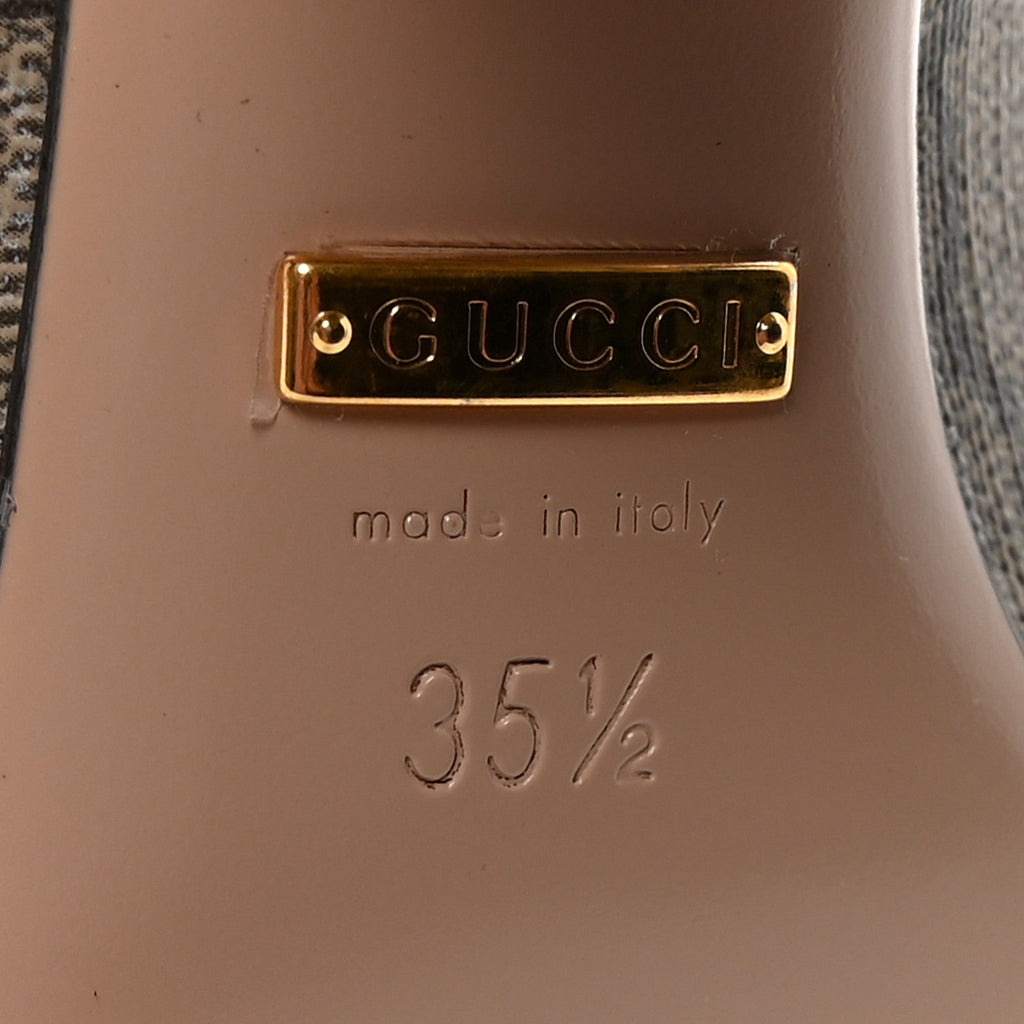 Gucci GG Supreme Monogram Malaga Kid Blondie Pumps 35.5 Beige Ebony New Acero