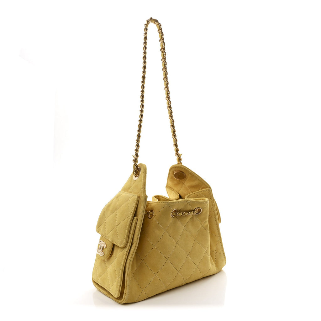 Chanel Suede Quilted Mini Chanel 25 Handbag Yellow