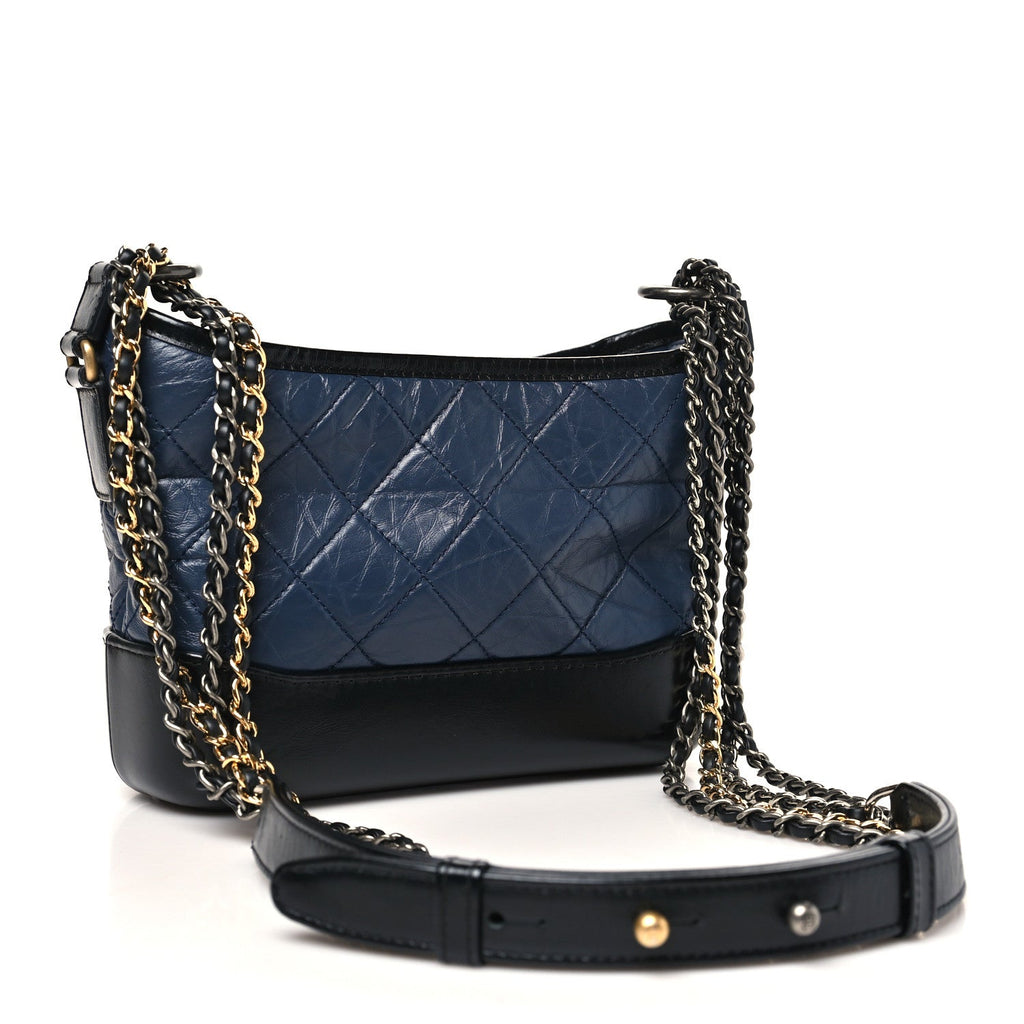 Chanel Aged Calfskin Quilted Small Gabrielle Hobo Dark Grey