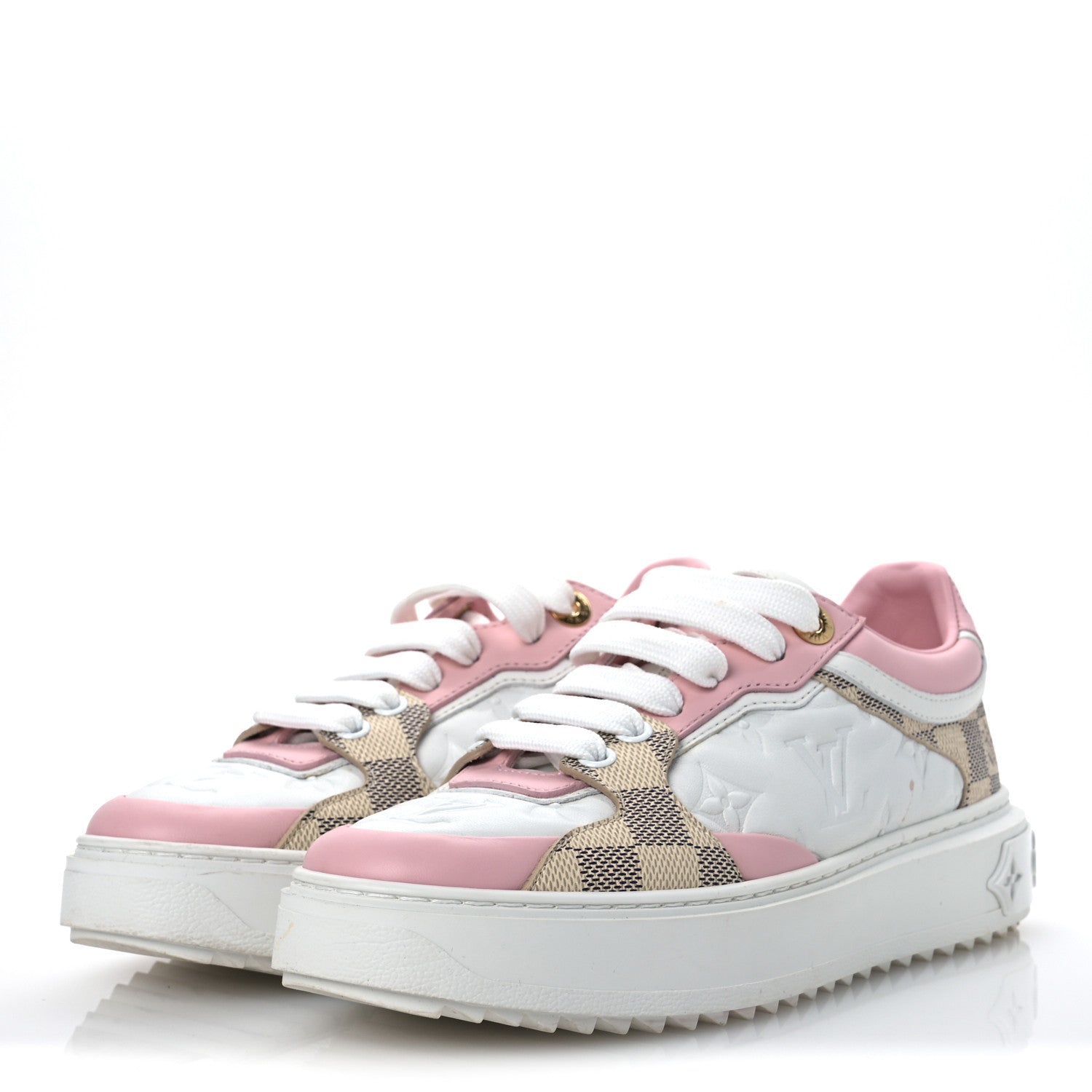 Louis Vuitton Monogram Embossed Calfskin Damier Azur Time Out Sneakers 36 Rose Clair Pink