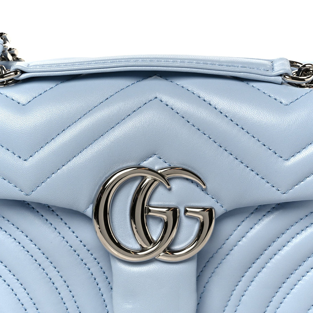 Gucci Lambskin Matelasse Small GG Marmont Shoulder Bag Porcelain Light Blue