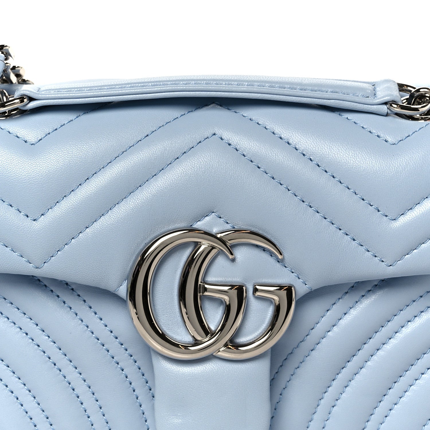 Gucci Lambskin Matelasse Small GG Marmont Shoulder Bag Porcelain Light Blue