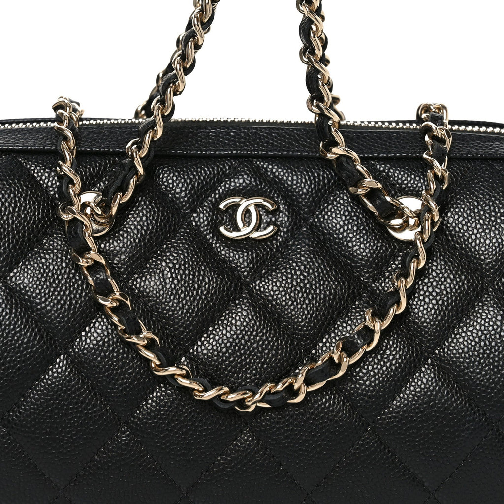 Chanel Caviar Quilted Barrel Clutch With Chain Black