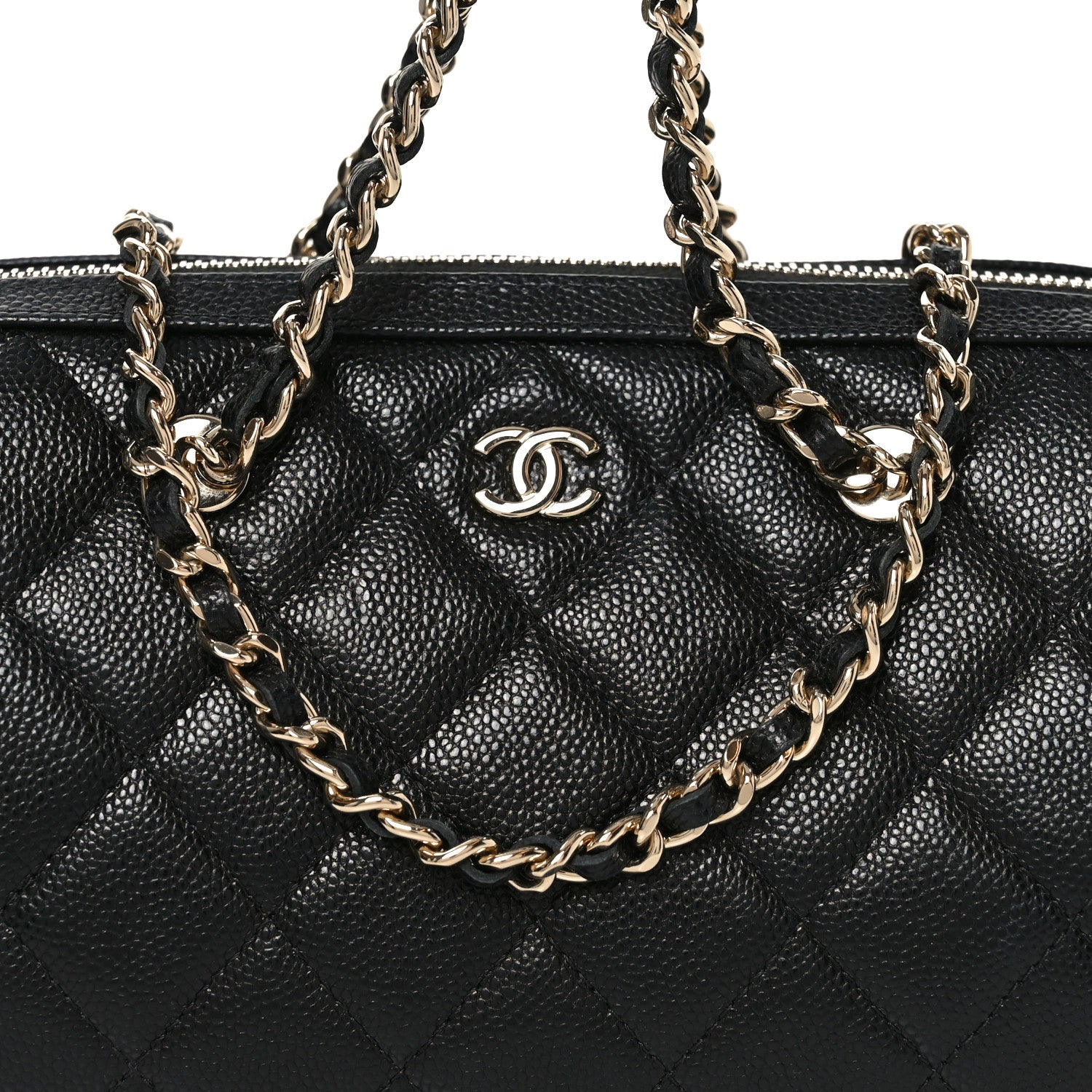 Chanel Caviar Quilted Barrel Clutch With Chain Black