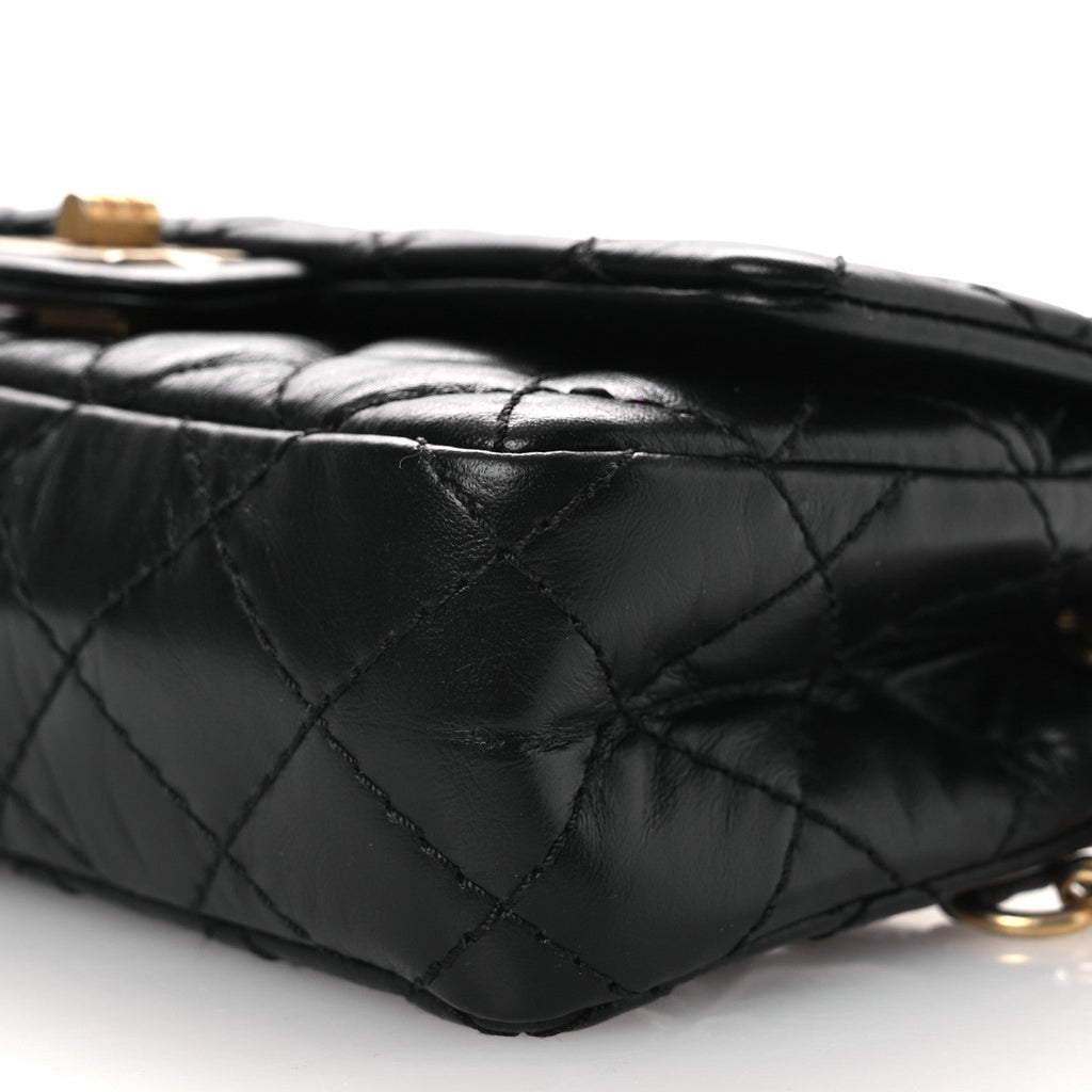Chanel Aged Calfskin Quilted 2.55 Reissue Flap Belt Bag Clutch Black