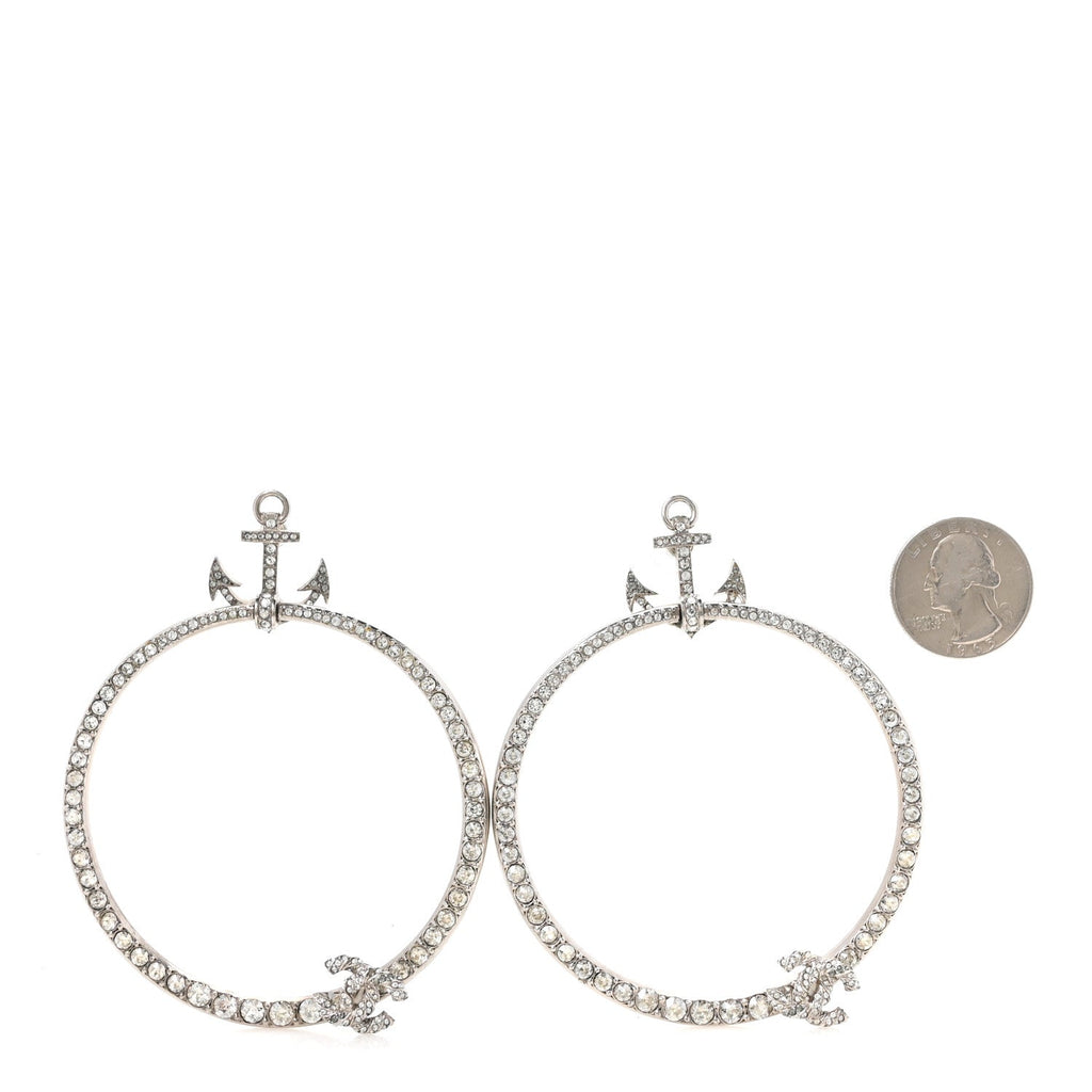 Crystal Anchor CC Hoop Earrings Silver