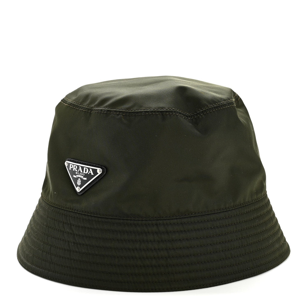 Prada Re-Nylon Metal Triangle Logo Mens Bucket Hat S Tundra