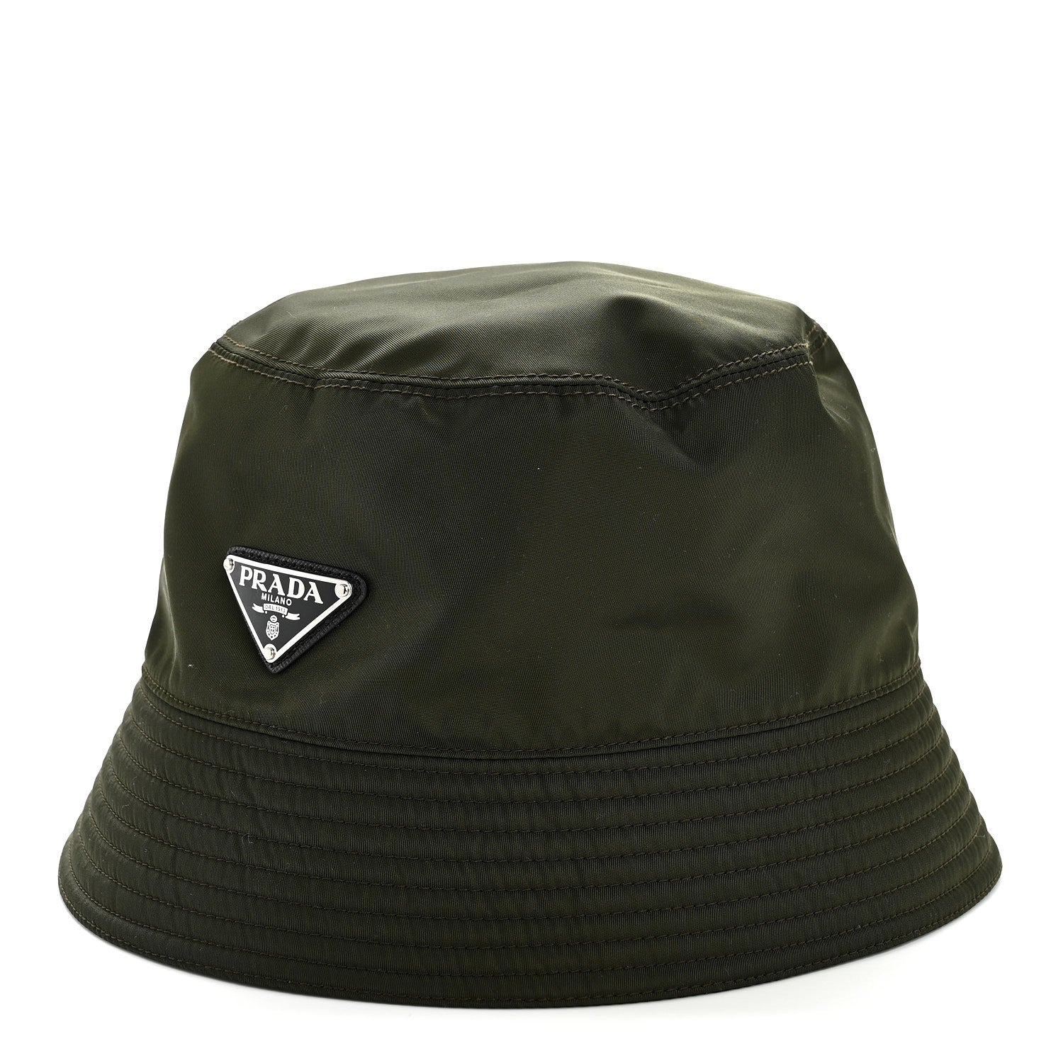 Prada Re-Nylon Metal Triangle Logo Mens Bucket Hat S Tundra