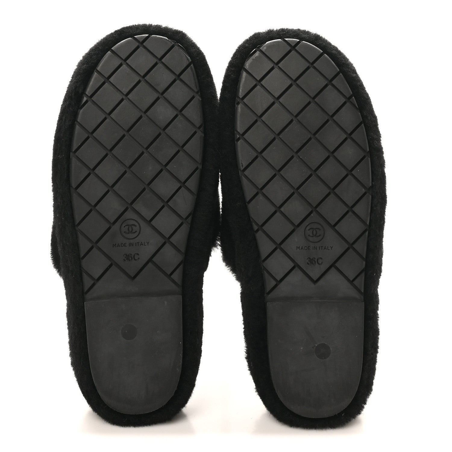 Chanel Shearling CC Flat Mules 36 Black