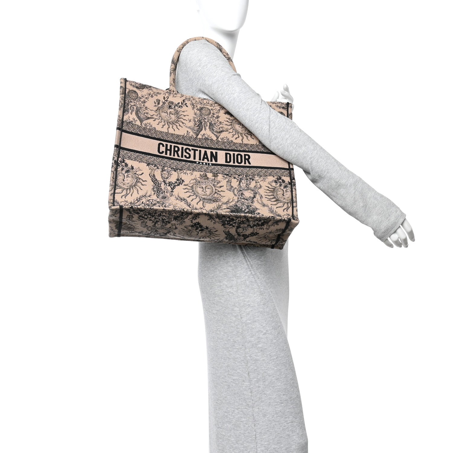 Christian Dior Canvas Embroidered Large Toile de Jouy Soleil Book Tote Beige