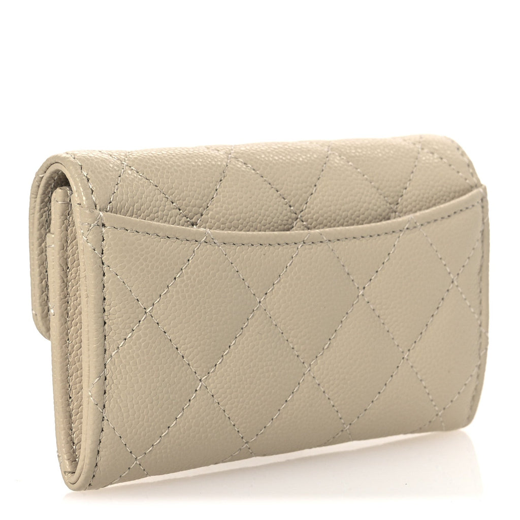 Caviar Quilted Flap Card Holder Wallet Beige