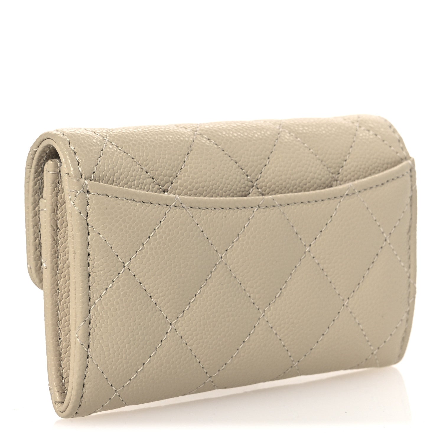 Caviar Quilted Flap Card Holder Wallet Beige