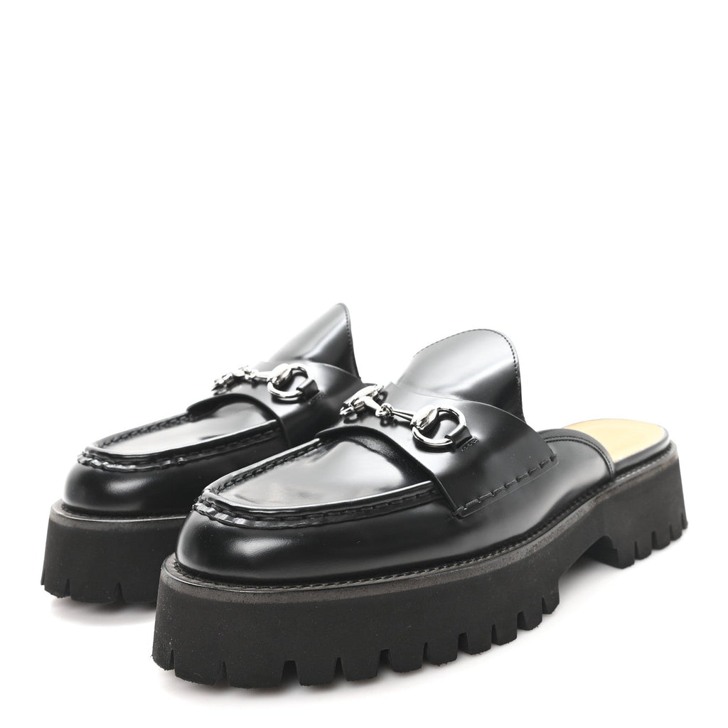 Gucci Magnum Calfskin Womens Horsebit Platform Mules 41 Black