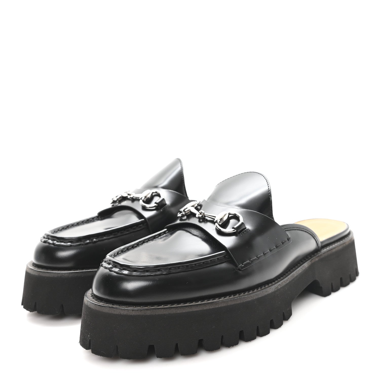 Gucci Magnum Calfskin Womens Horsebit Platform Mules 41 Black