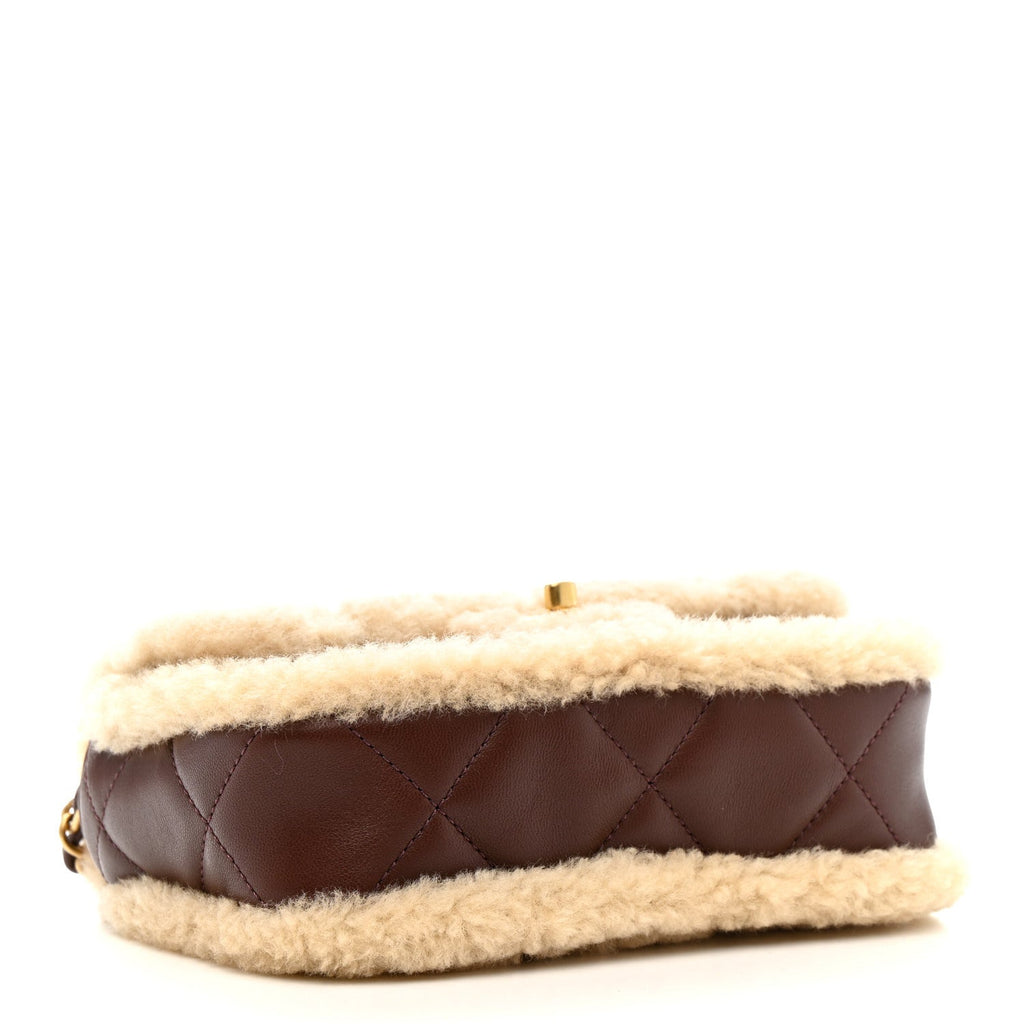 Chanel Shearling Lambskin Quilted Mini Furry Coco Flap Beige Dark Brown