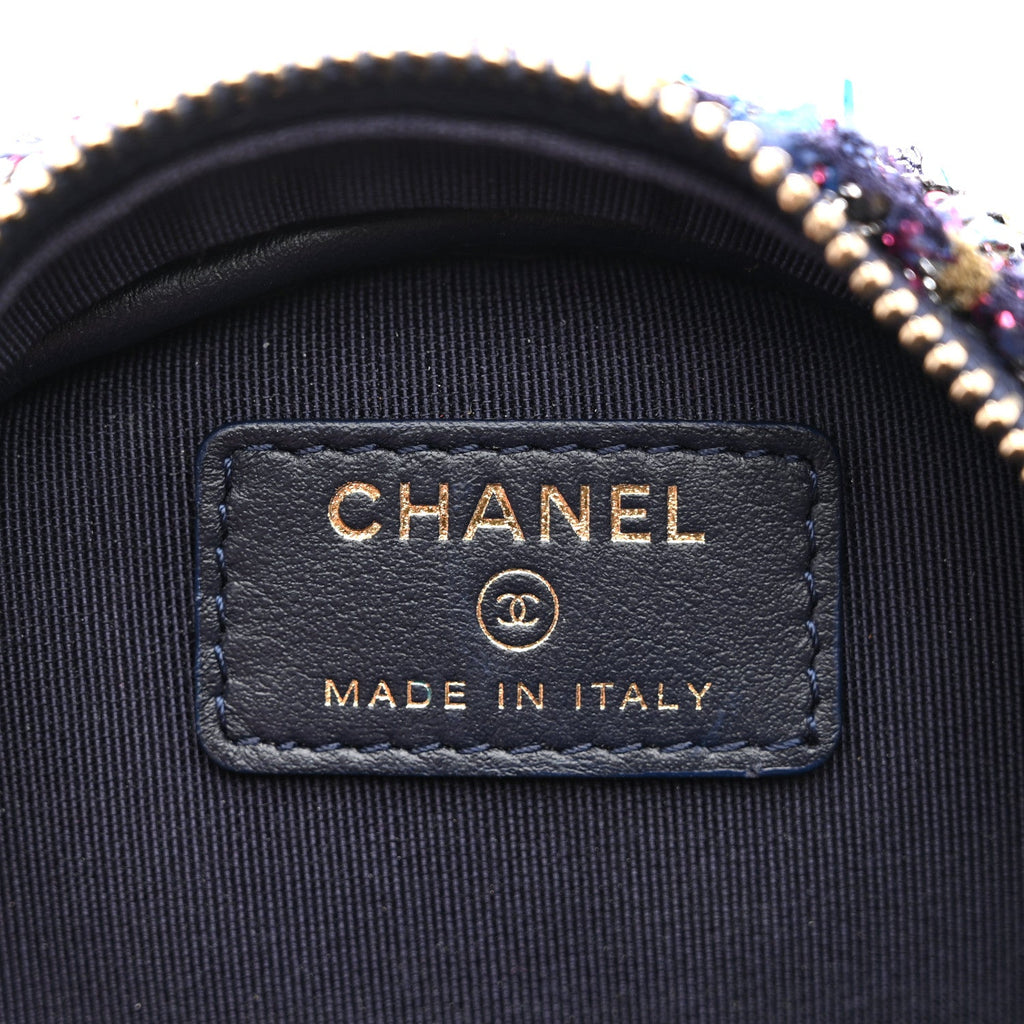 Chanel Tweed Quilted Round Clutch With Chain Multicolor