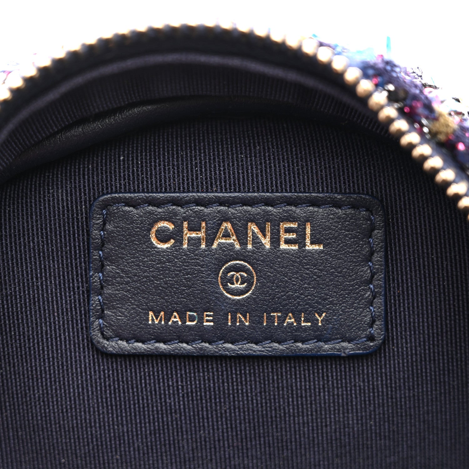 Chanel Tweed Quilted Round Clutch With Chain Multicolor