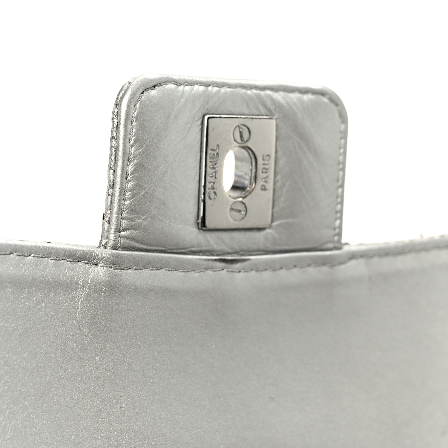 Chanel Metallic Snakeskin Medium Single Flap Silver