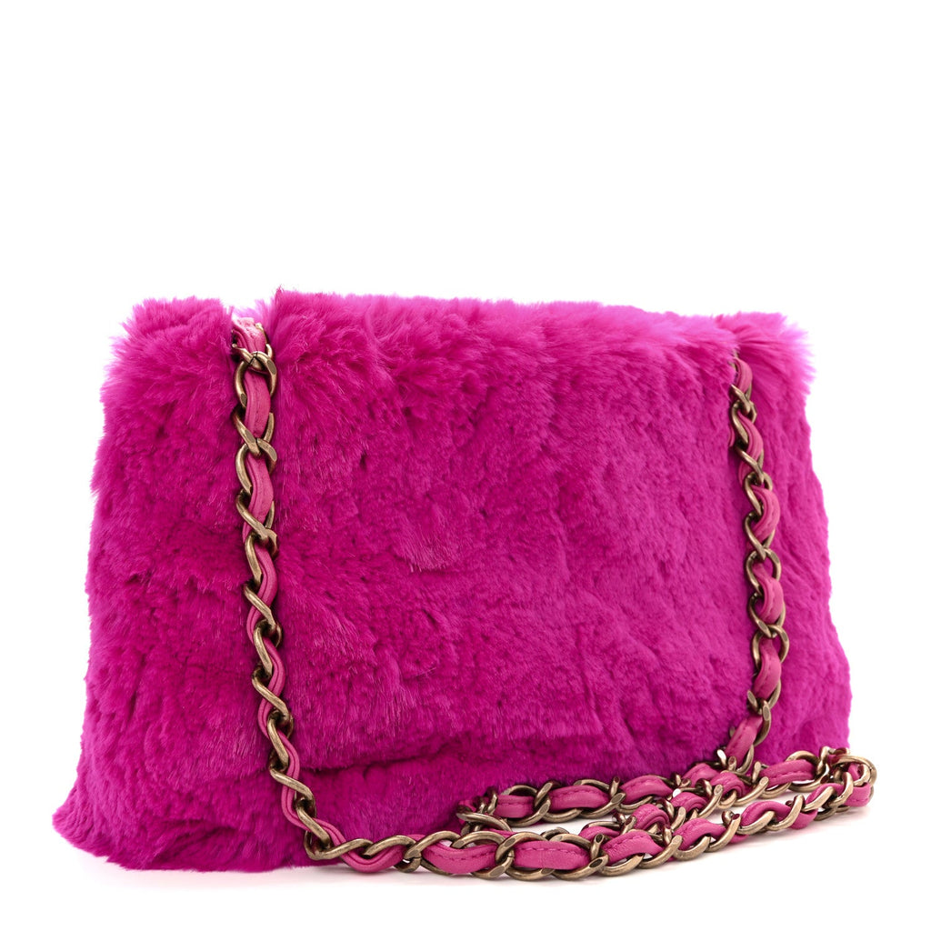 Chanel Rabbit Fur Shoulder Bag Fuchsia
