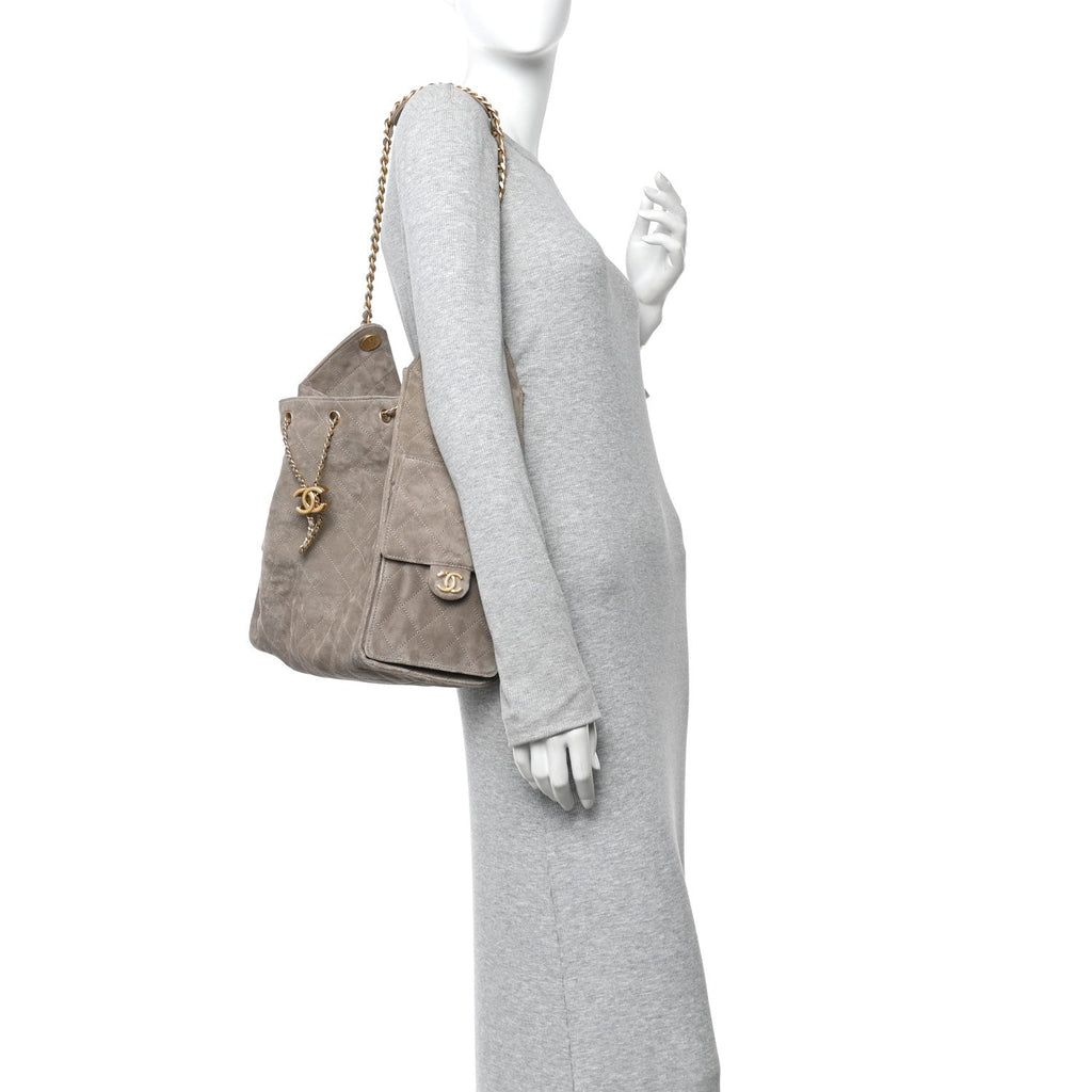 Chanel Suede Quilted Medium Chanel 25 Handbag Grey