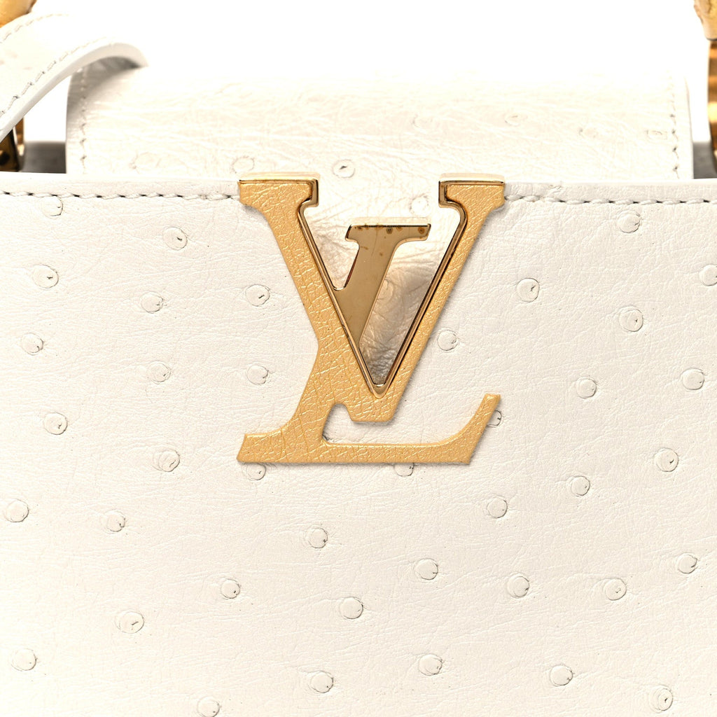 Louis Vuitton Iridescent Ostrich Capucines Mini White Gold