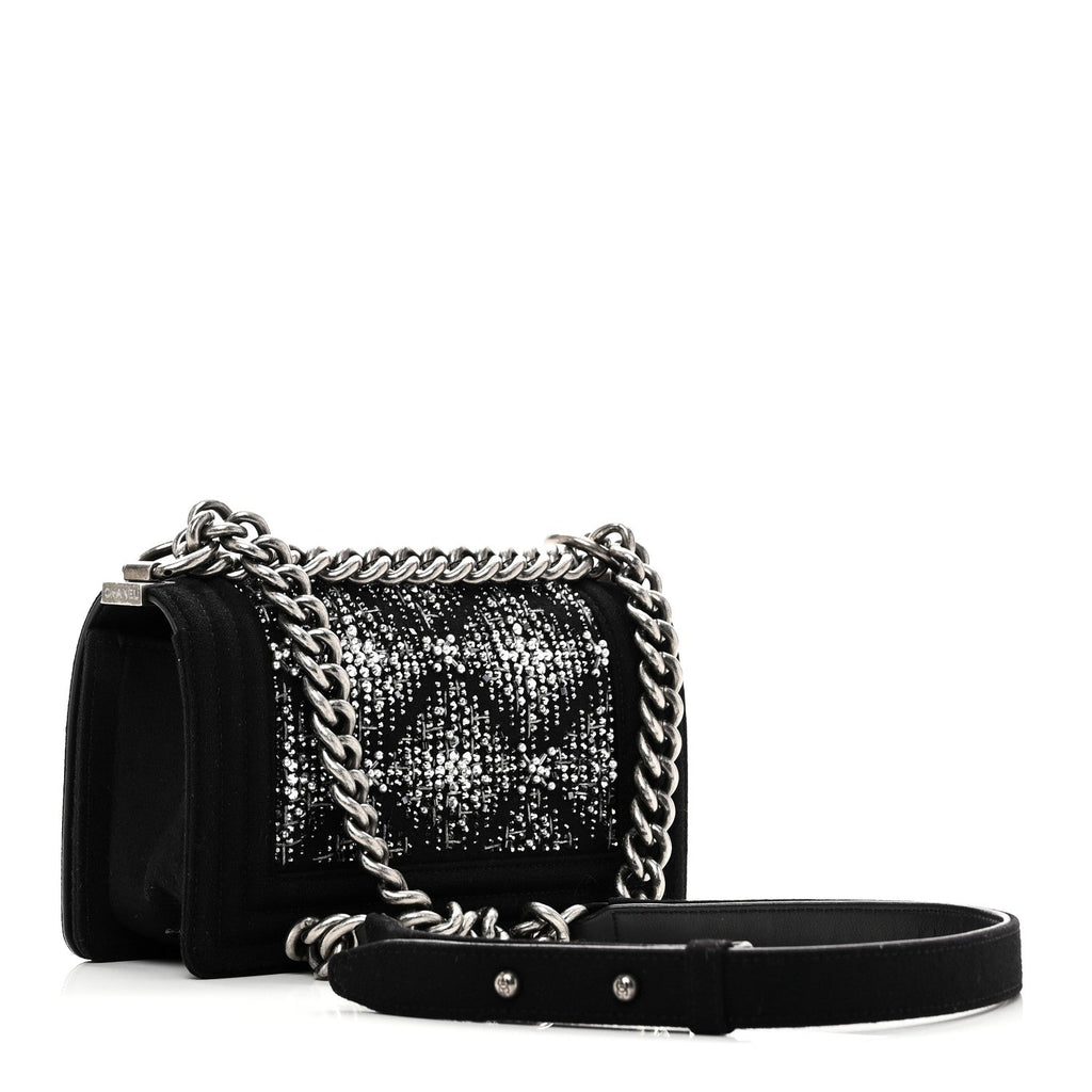Chanel Wool Felt Embellished Small Boy Flap Black