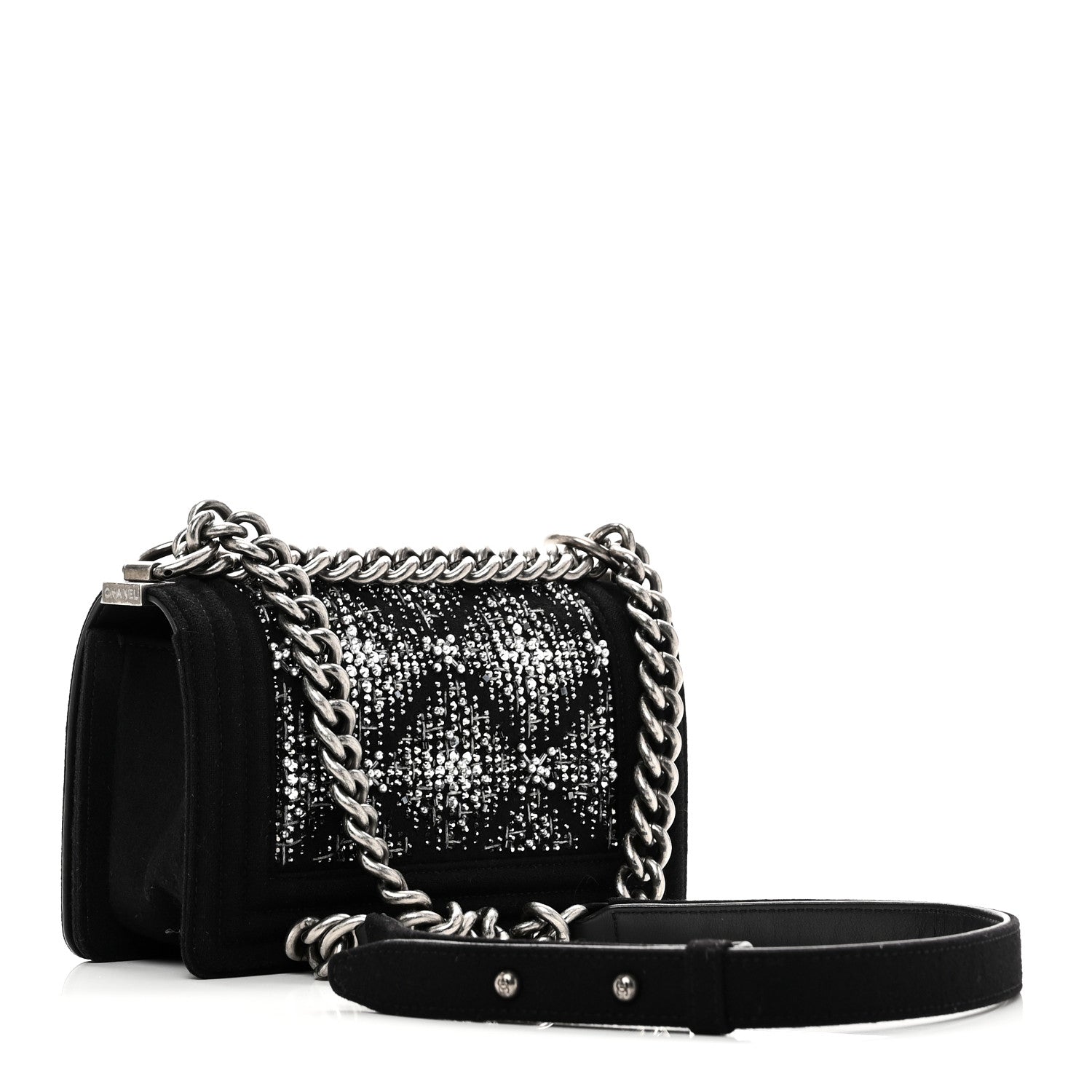 Chanel Wool Felt Embellished Small Boy Flap Black
