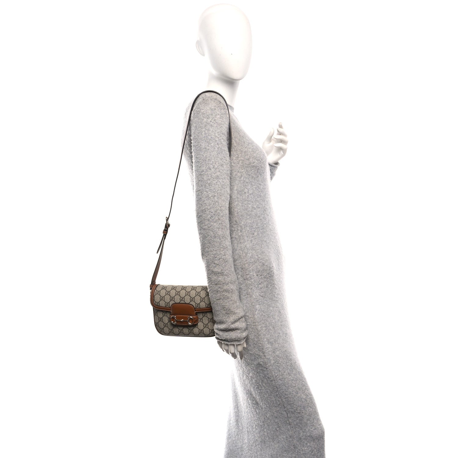 Gucci GG Supreme Monogram Duomo Lux Horsebit 1955 Soft Small Shoulder Bag Beige Ebony Sundial