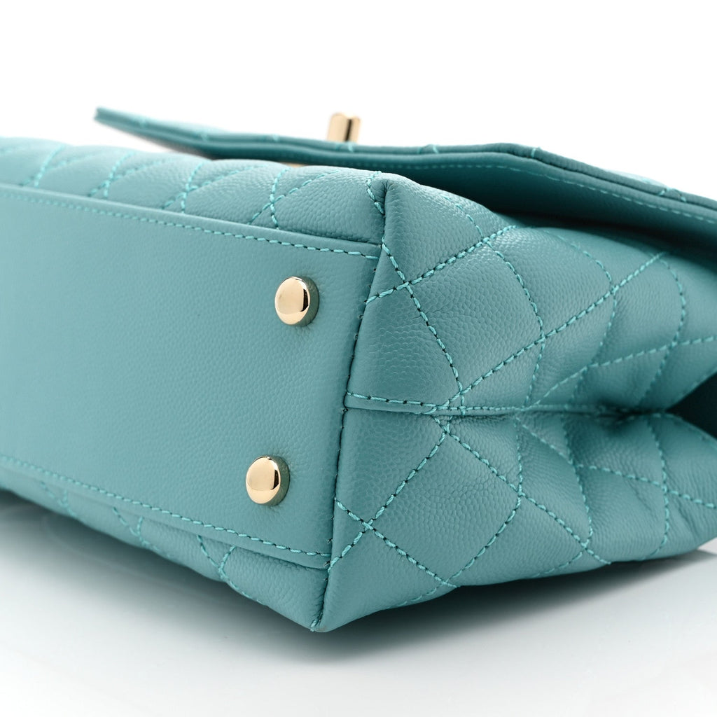 Chanel Caviar Quilted Mini Coco Handle Flap Turquoise
