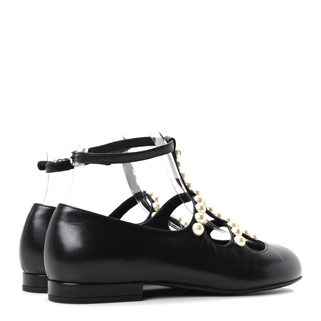 Goatskin Pearl Mary Janes Flats 35 Black