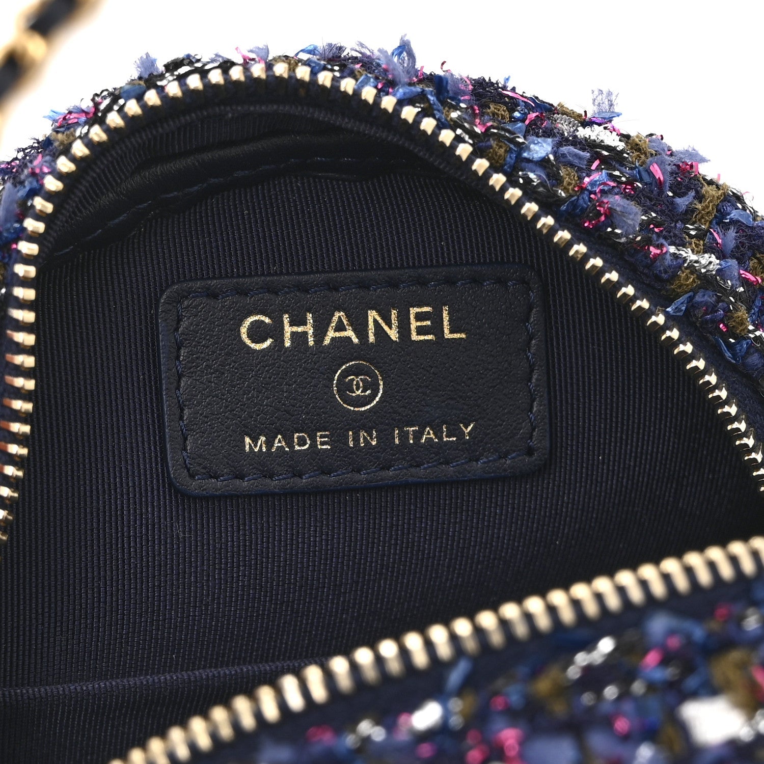 Chanel Tweed Quilted Round Clutch With Chain Multicolor