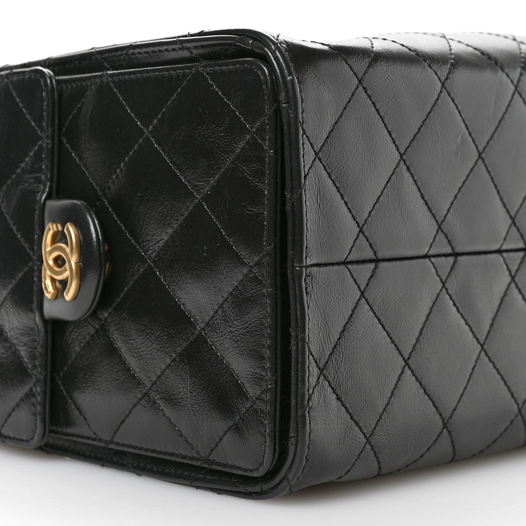 Chanel Shiny Crumpled Calfskin Quilted Small Chanel 25 Handbag Black