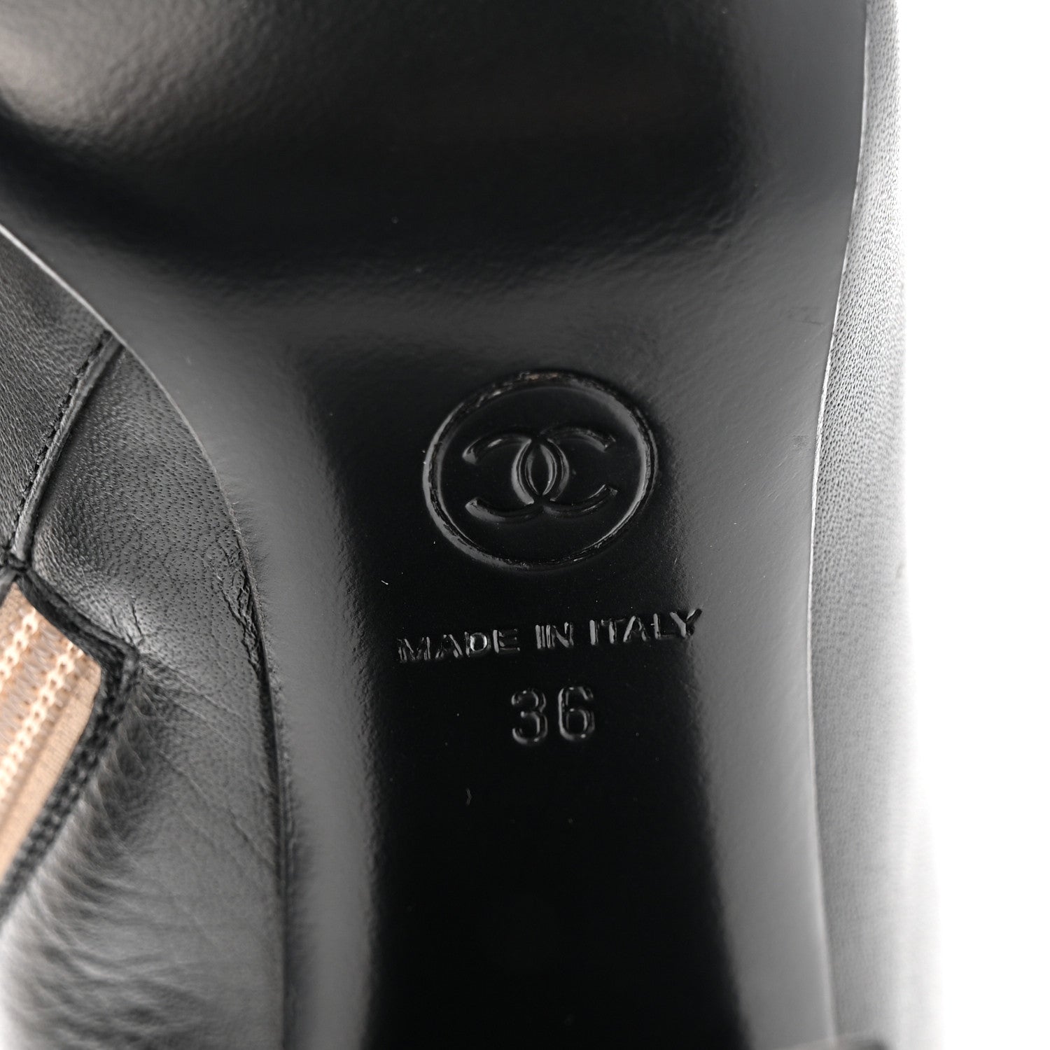 Chanel Tumbled Calfskin CC Short Boots 36 Beige Black