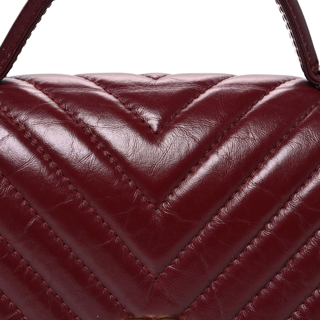Chanel Calfskin Chevron Quilted Top Handle Flap Red