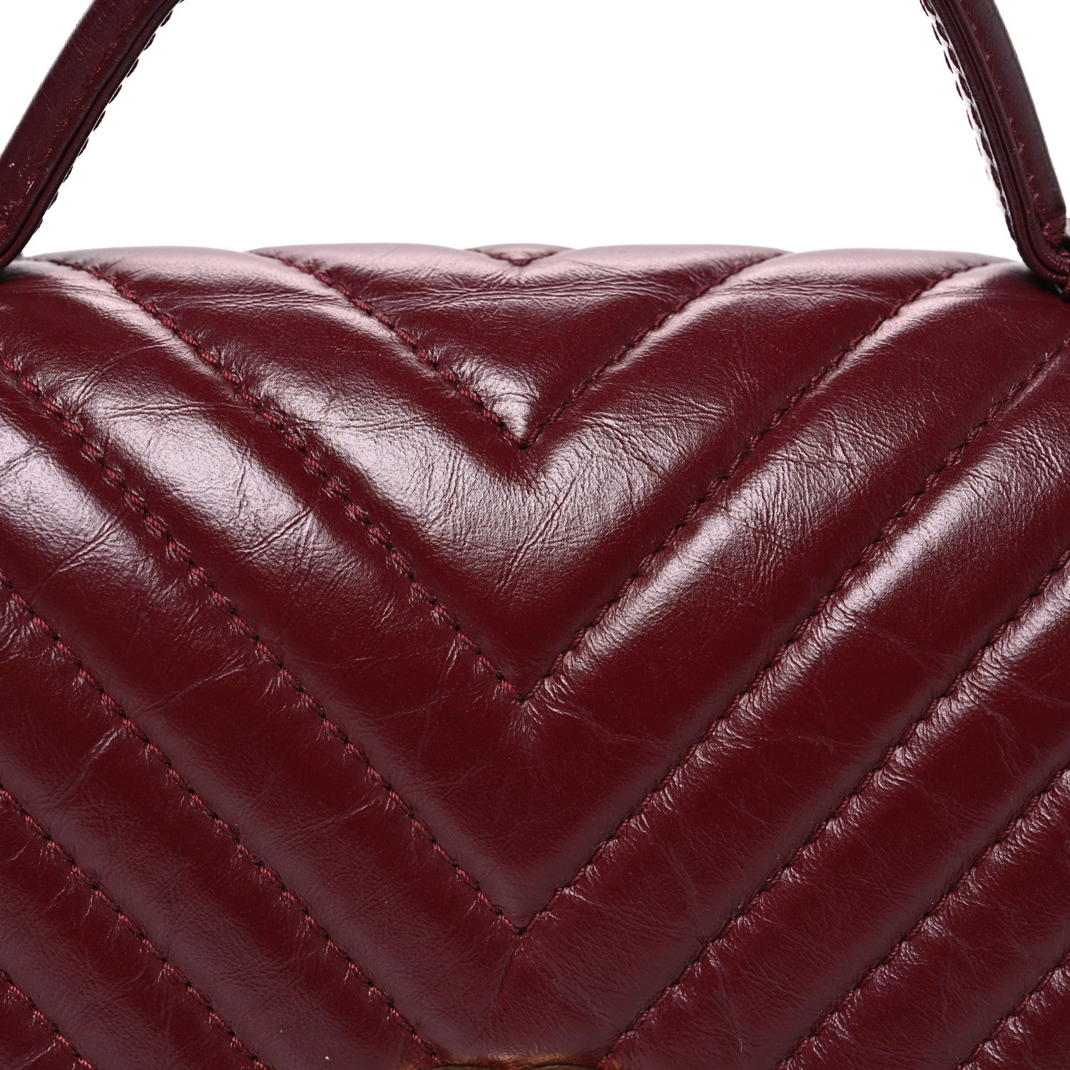 Chanel Calfskin Chevron Quilted Top Handle Flap Red