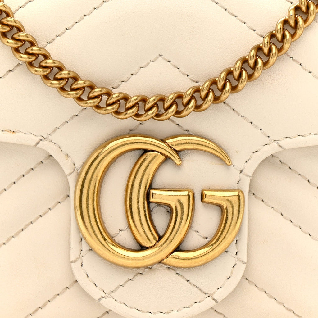 Gucci Calfskin Matelasse Super Mini GG Marmont Shoulder Bag White