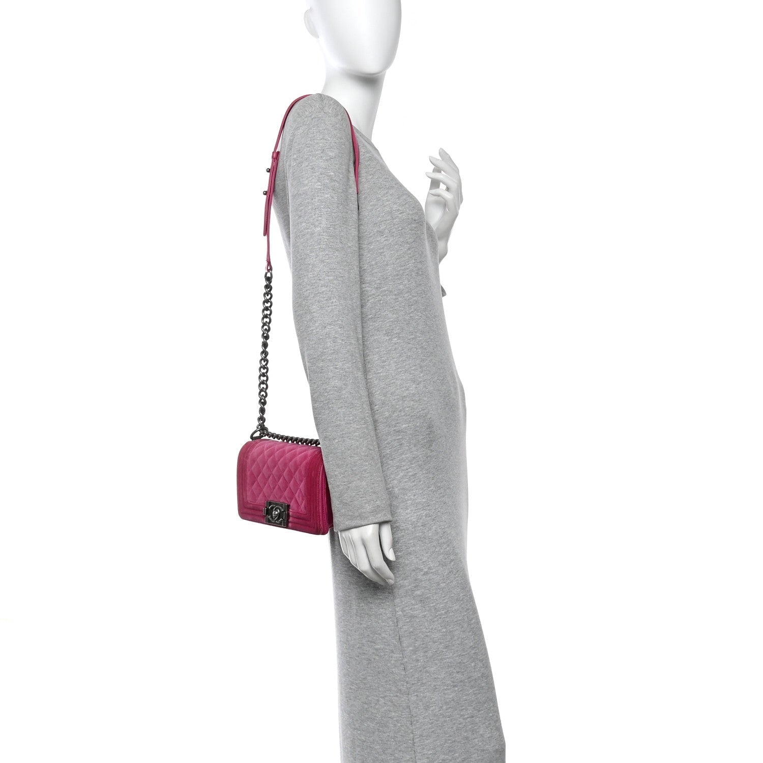 Chanel Velvet Quilted Small Boy Flap Fuchsia