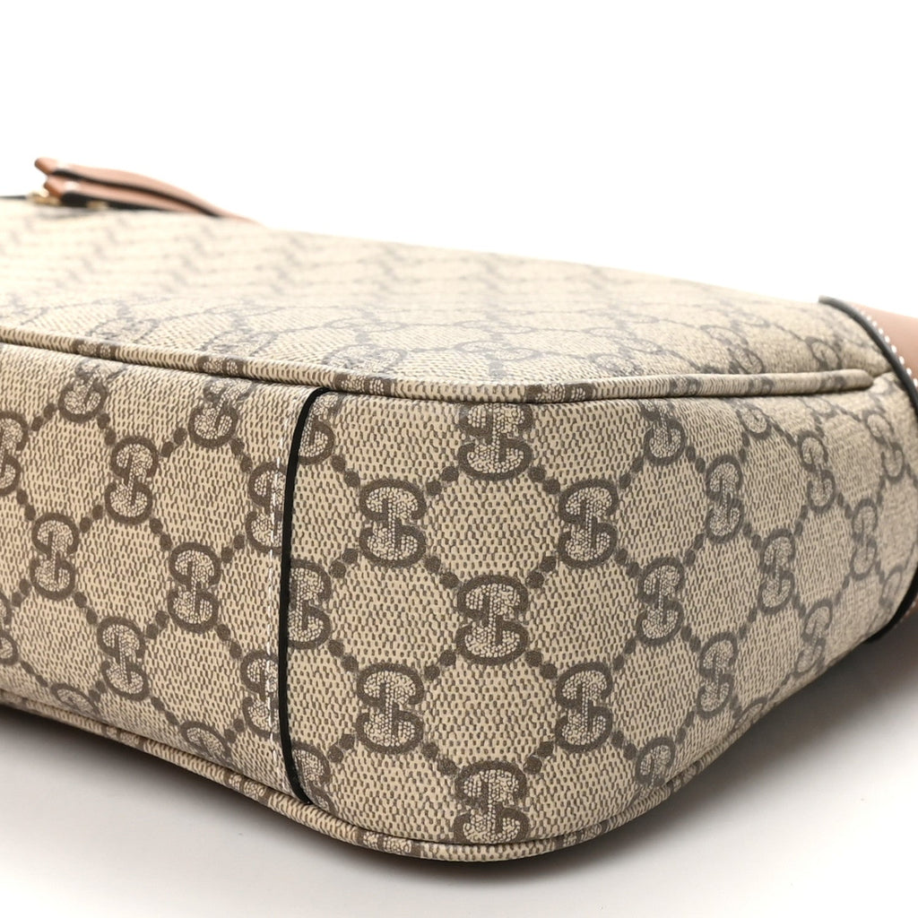 Gucci GG Supreme Monogram Emblem Medium Shoulder Bag Beige Dark Brown