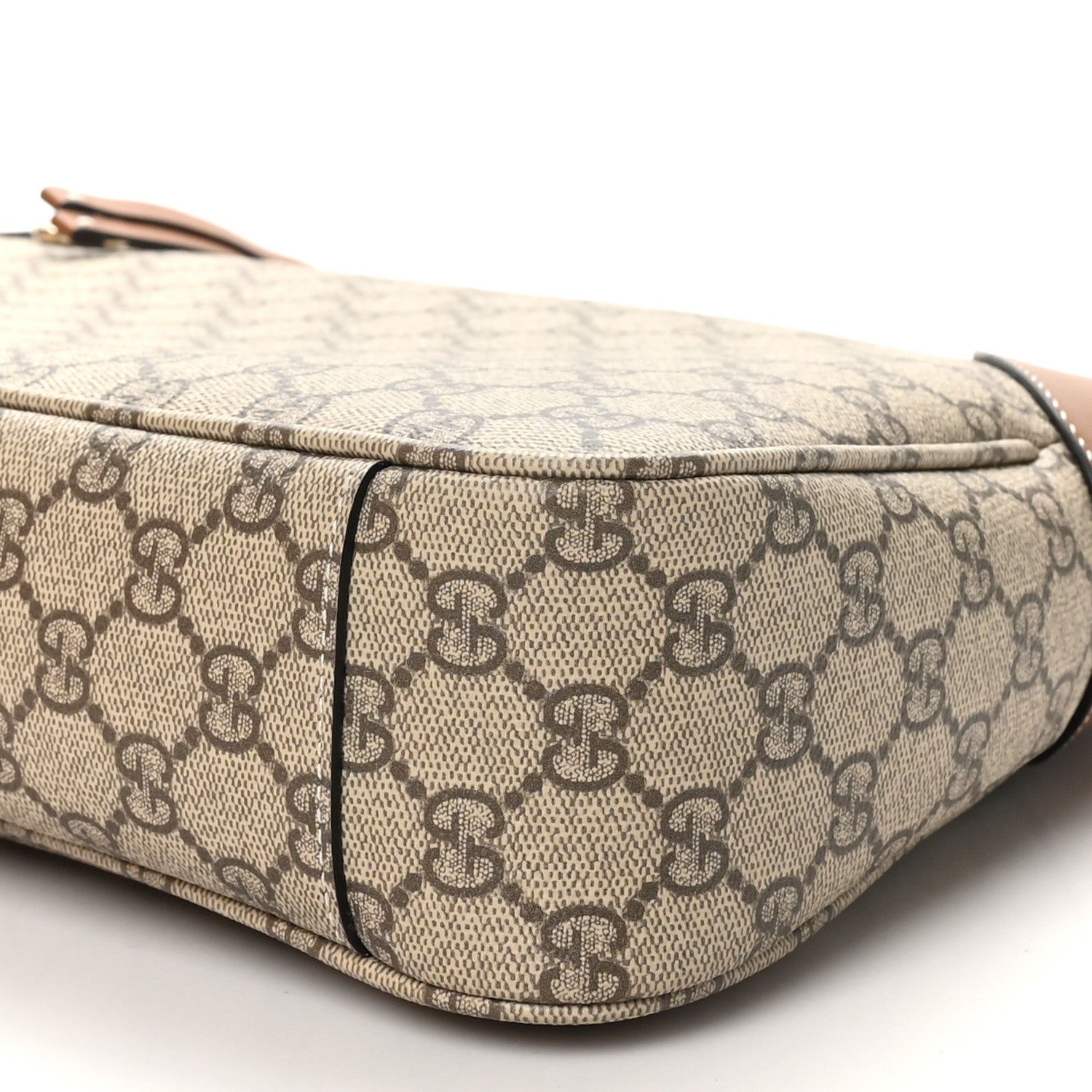 Gucci GG Supreme Monogram Emblem Medium Shoulder Bag Beige Dark Brown